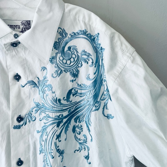 Men’s Empra White Button Down w/ Blue Embroidery sz XL - Picture 2 of 10